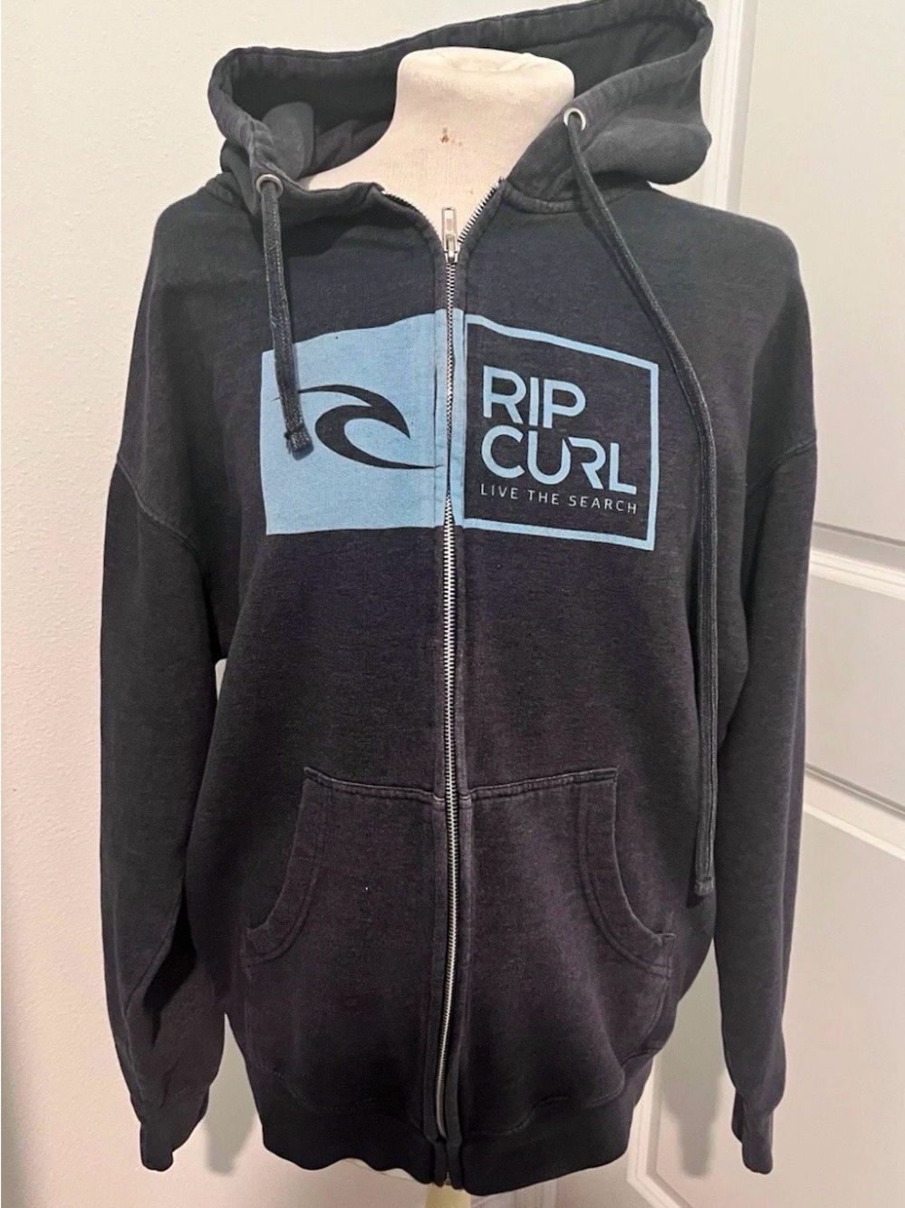 Rip Curl Black Zip Hoodie with Light Blue Logo